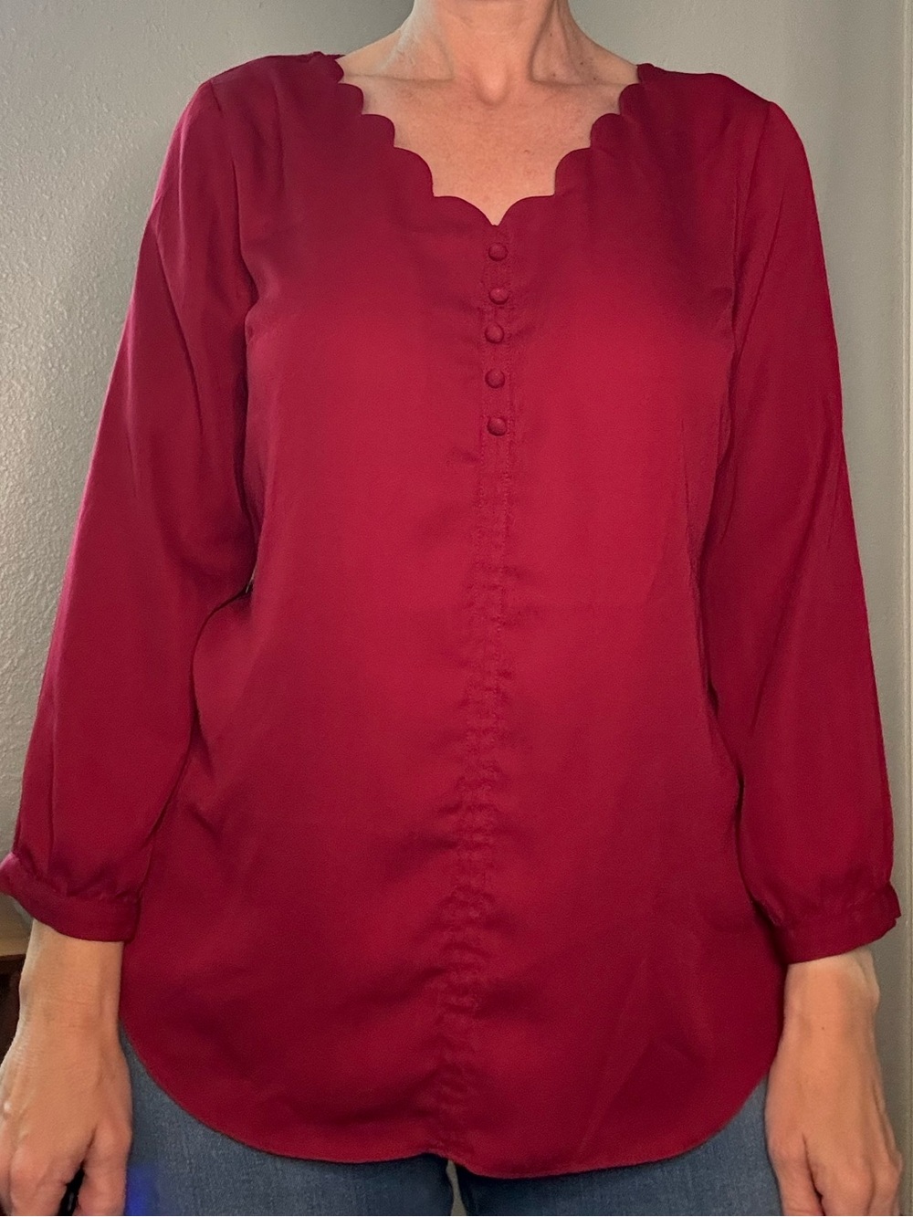 Chic Maroon Button-Front Blouse